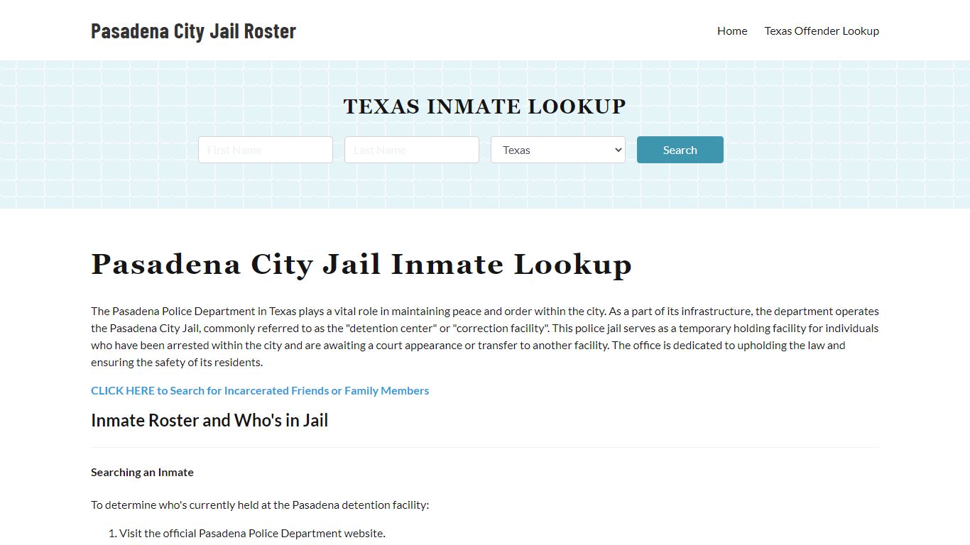 Pasadena Police Department & City Jail, TX Inmate Roster, Arrests, Mugshots