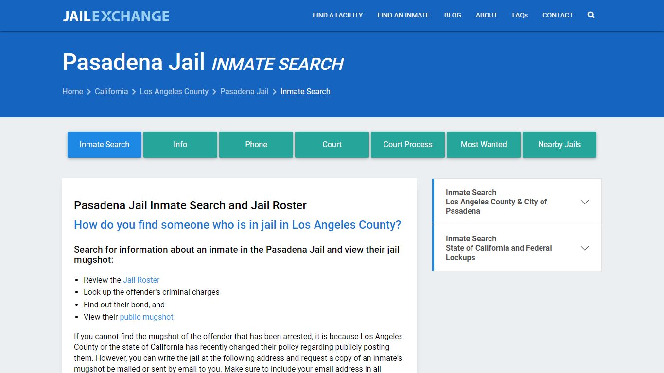 Inmate Search: Roster & Mugshots - Pasadena Jail, CA - Jail Exchange